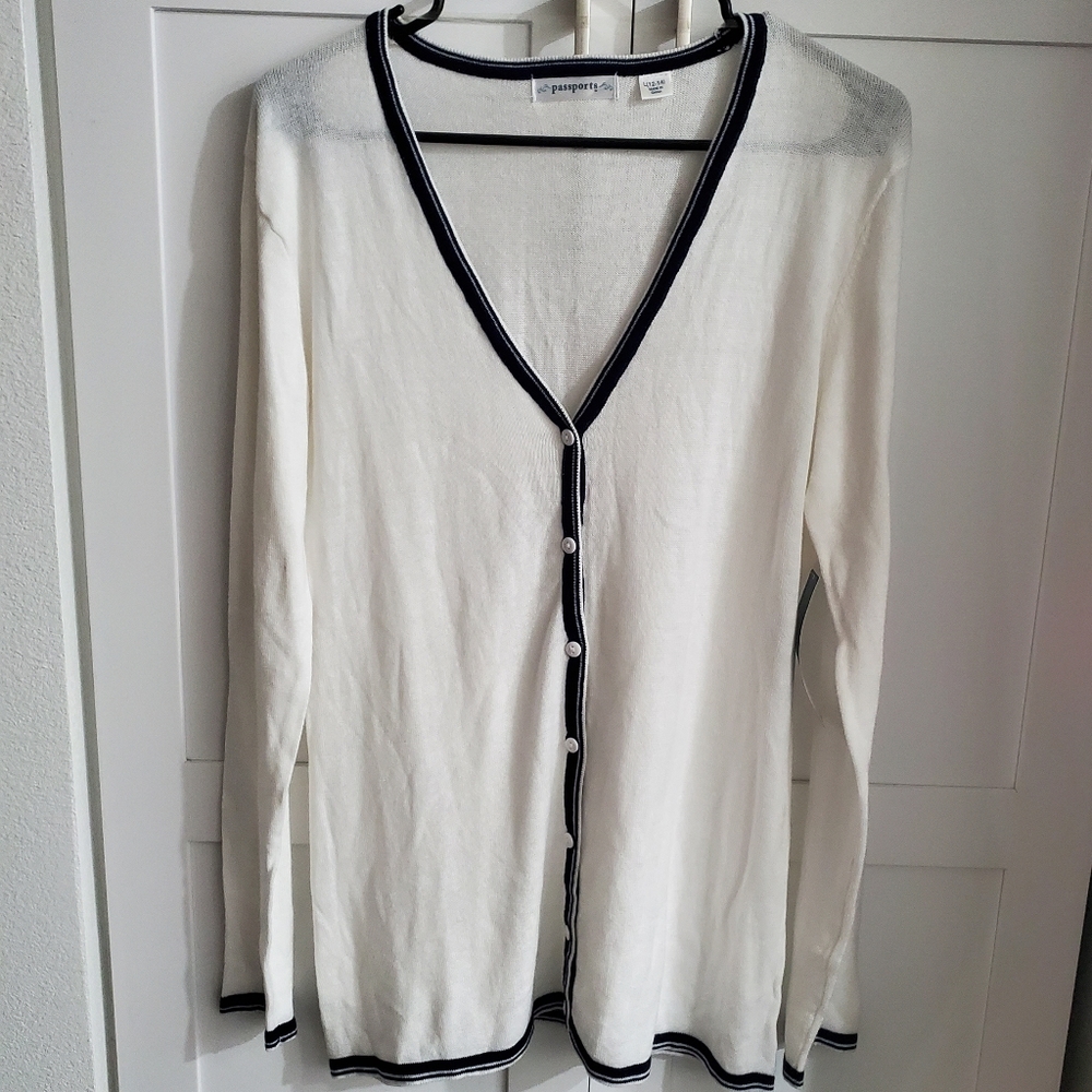 NWT Passports White Cardigan Size Large